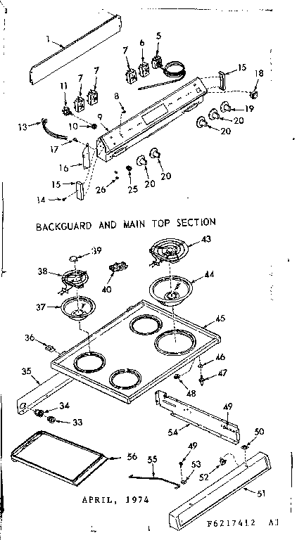 Kenmore 6476227462 backguard & main top section diagram