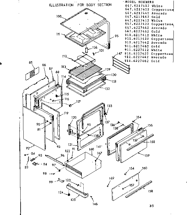 Kenmore 6476227462 body section diagram