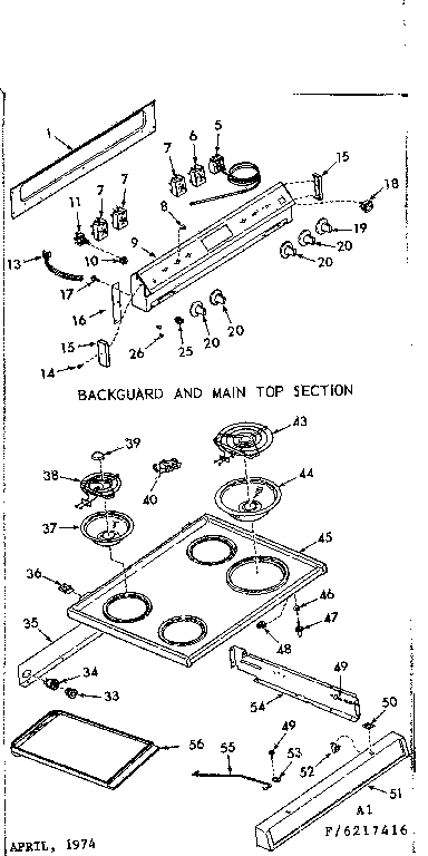 Kenmore 9116217416 backguard and main top section diagram