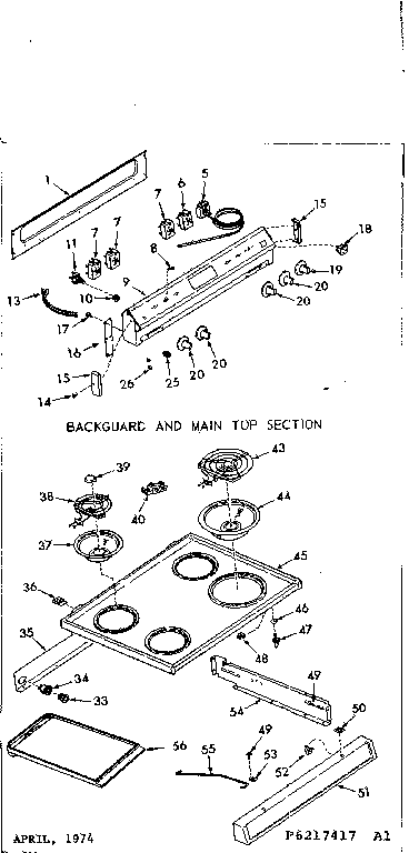 Kenmore 6476217427 backguard and main top section diagram