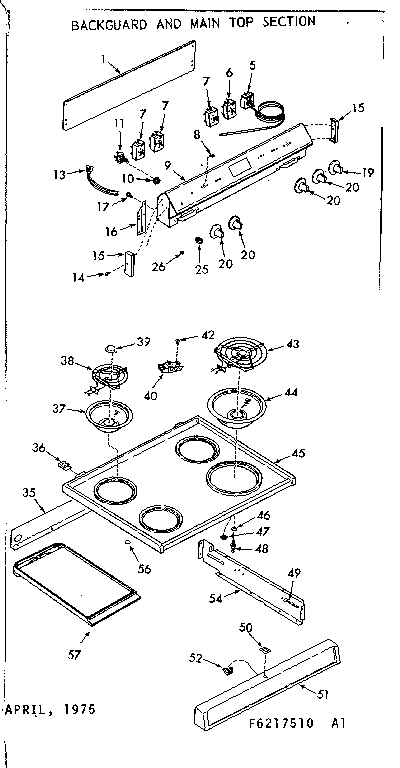 Kenmore 9116327510 backguard and main top section diagram