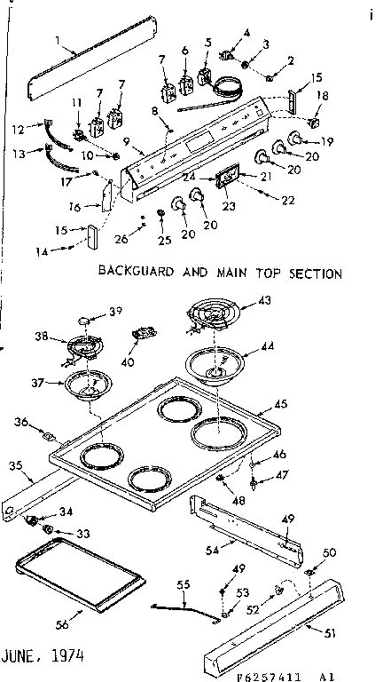 Kenmore 6476257421 backguard and main top section diagram