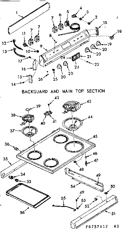 Kenmore 6476257462 backguard and main top section diagram