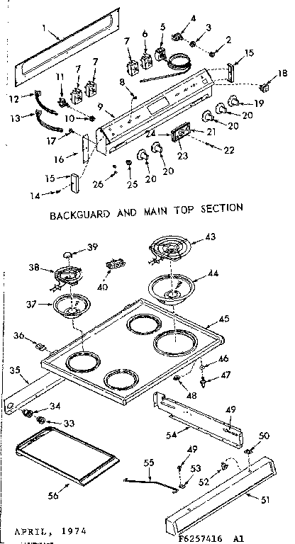 Kenmore 9116257446 backguard and main top section diagram