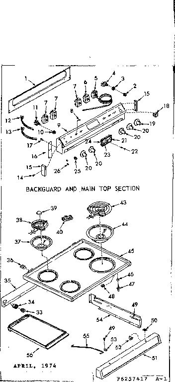 Kenmore 9116367417 backguard and main top section diagram