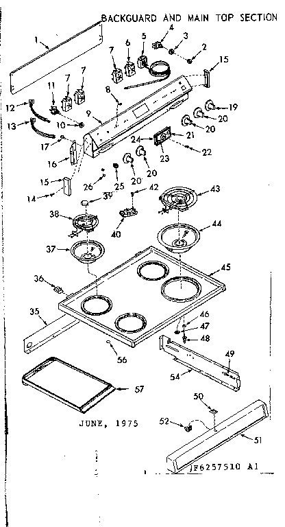 Kenmore 6476267520 backguard and main top section diagram