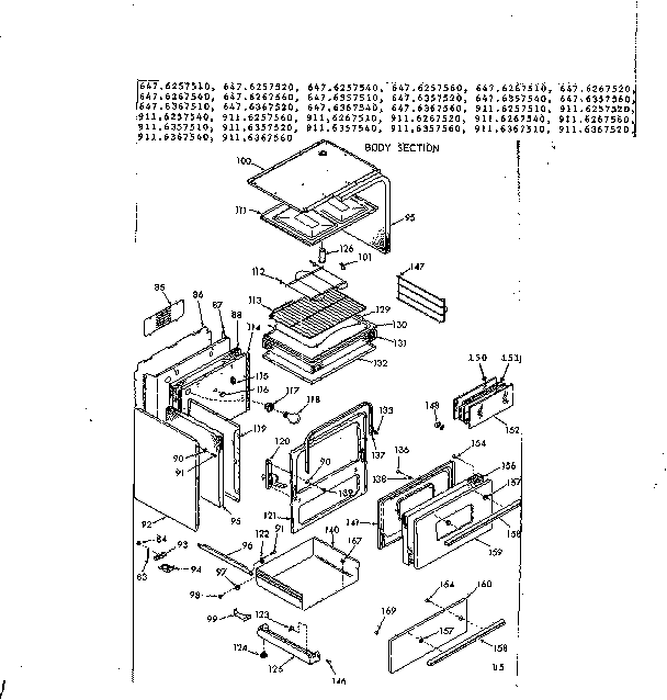Kenmore 6476267520 body section diagram