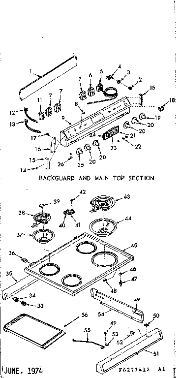 Kenmore 6476287462 backguard and main top section diagram
