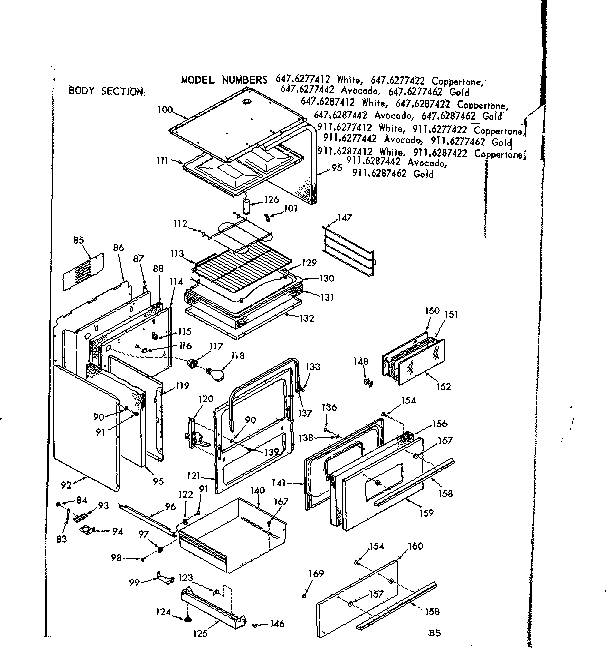Kenmore 6476287462 body section diagram