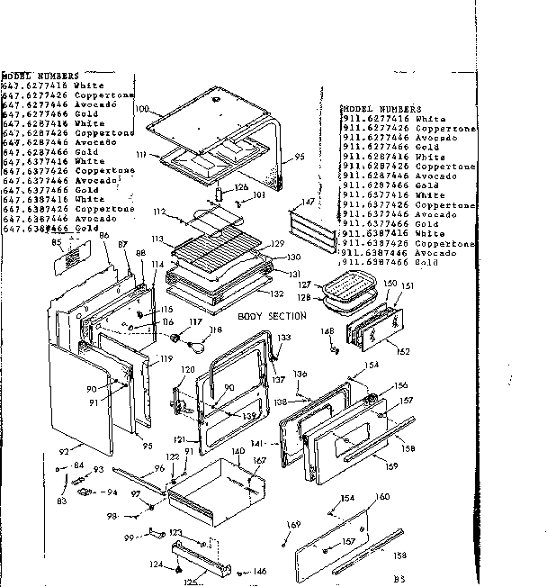 Kenmore 9116287426 body section diagram
