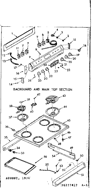 Kenmore 9116377467 backguard and main top section diagram