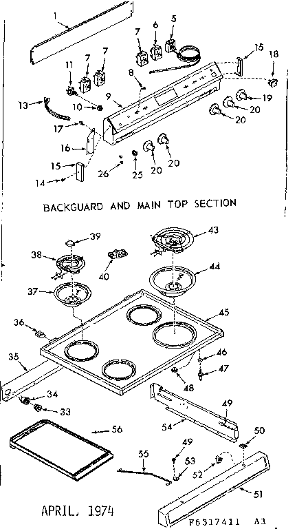 Kenmore 9116317411 backguard and main top section diagram
