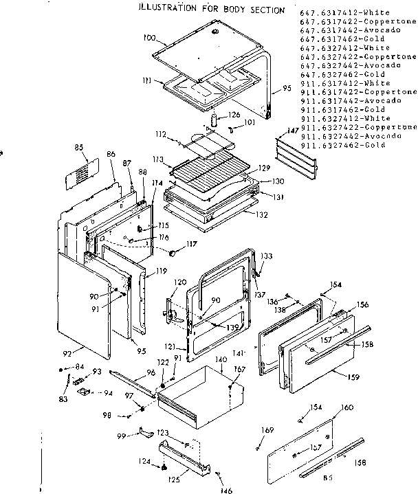 Kenmore 6476317462 body section diagram