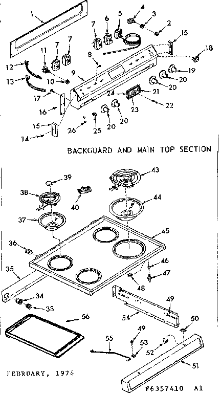 Kenmore 6476367440 backguard and main top section diagram