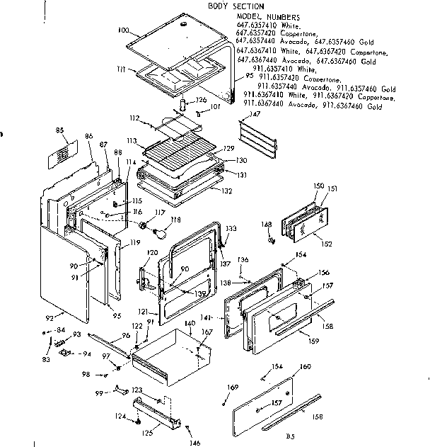 Kenmore 6476367440 body section diagram