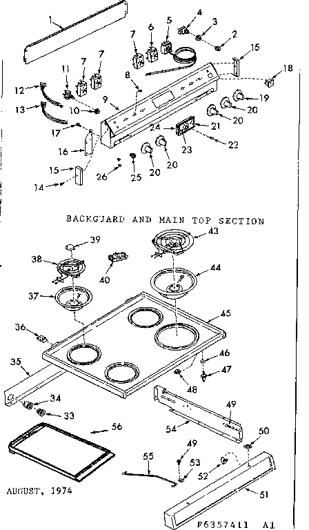 Kenmore 6476357461 backguard & main top section diagram