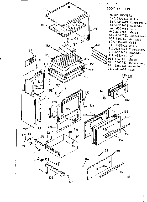 Kenmore 6476357461 body section diagram