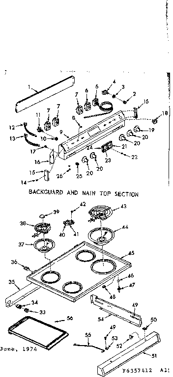 Kenmore 9116357442 backguard and main top section diagram