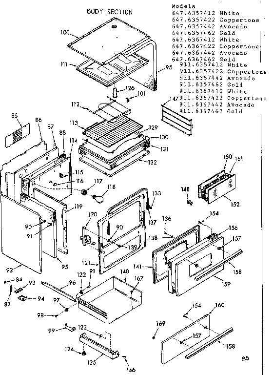 Kenmore 9116357442 body section diagram