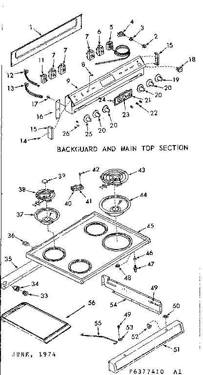 Kenmore 6476377420 backguard & main top section diagram