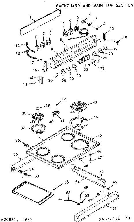Kenmore 6476377442 backguard and main top section diagram