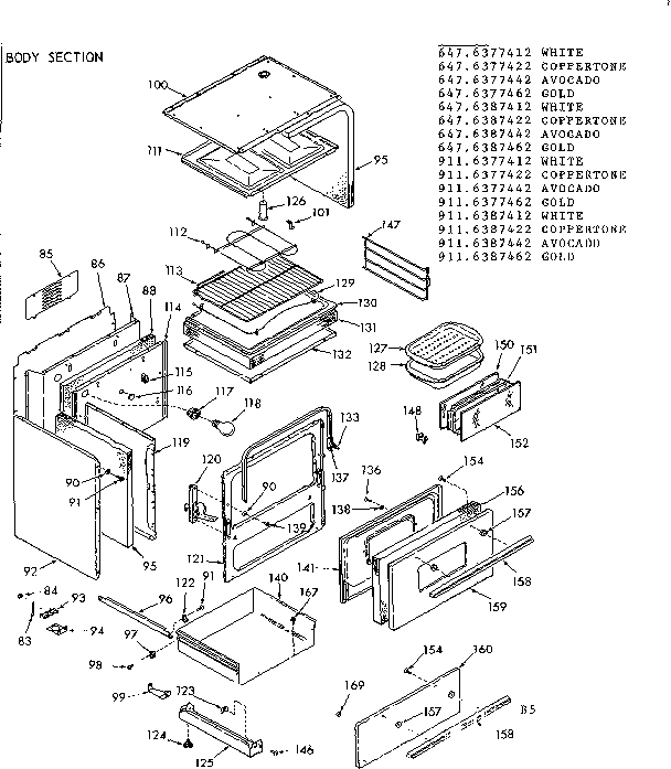 Kenmore 6476377442 body section diagram
