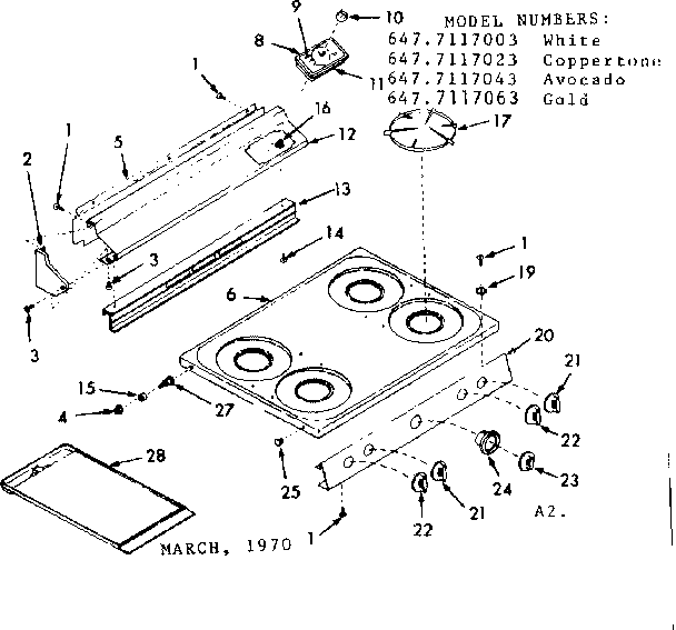 Kenmore 6477117043 backguard and main top section diagram