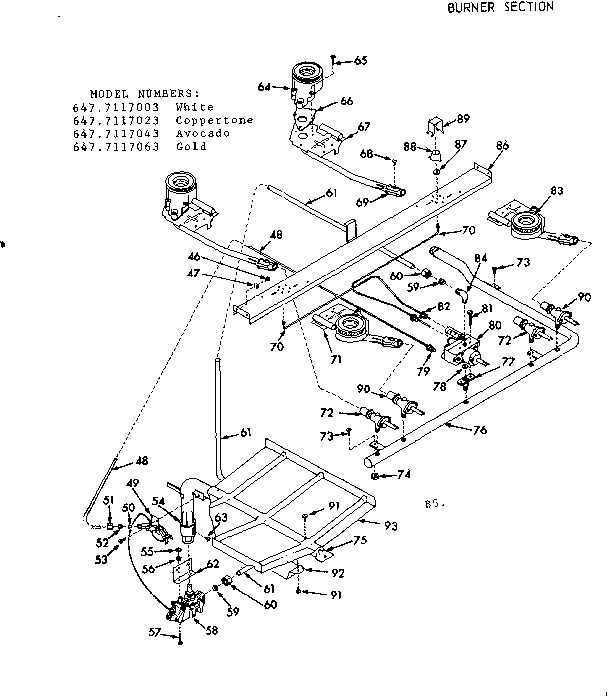 Kenmore 6477117043 burner section diagram
