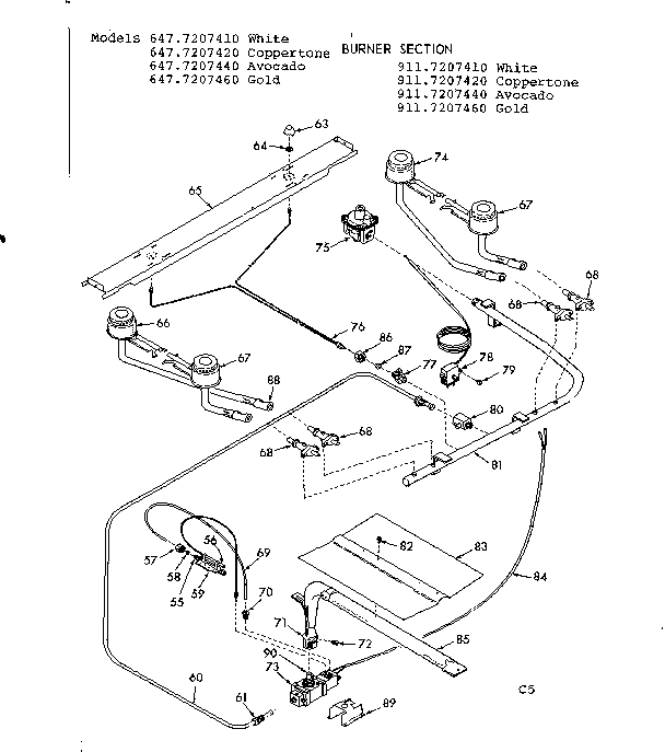 Kenmore 9117207410 burner section diagram