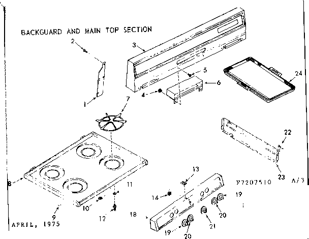 Kenmore 9117207510 backguard and main top section diagram
