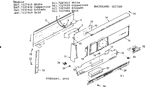 Kenmore 6477227440 backguard section diagram