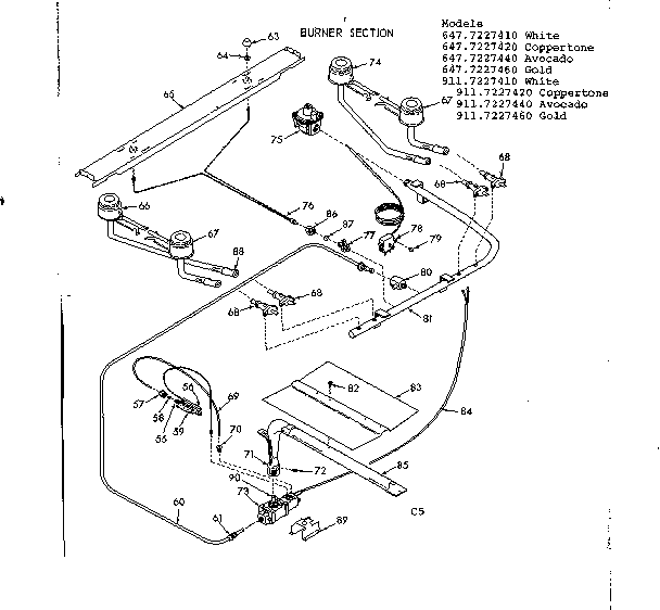 Kenmore 6477227440 burner section diagram