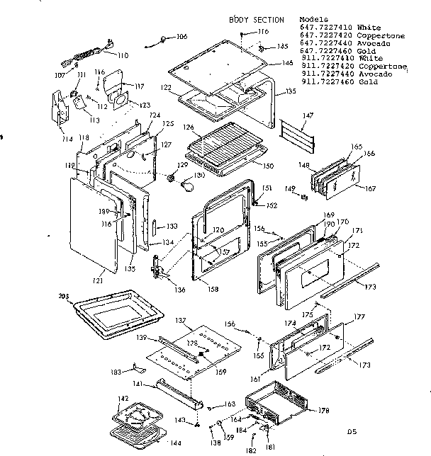 Kenmore 6477227440 body section diagram