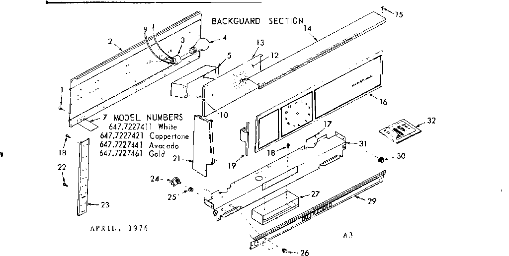 Kenmore 6477227461 backguard section diagram