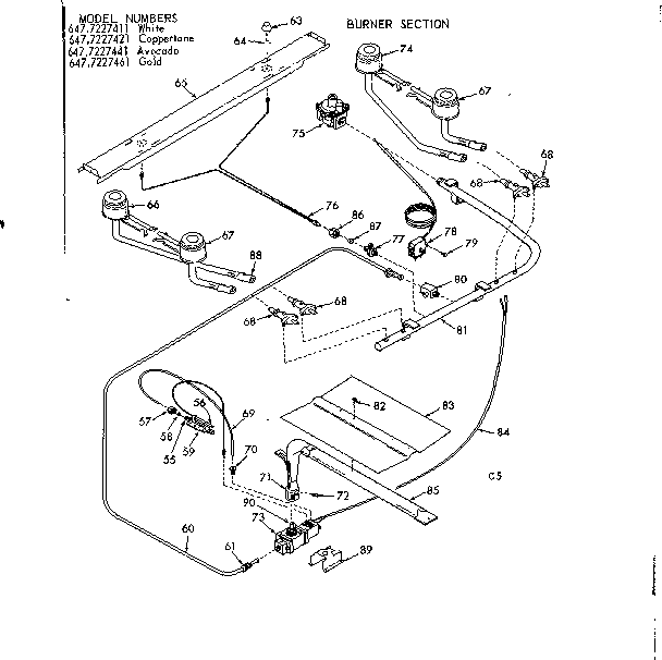 Kenmore 6477227461 burner section diagram