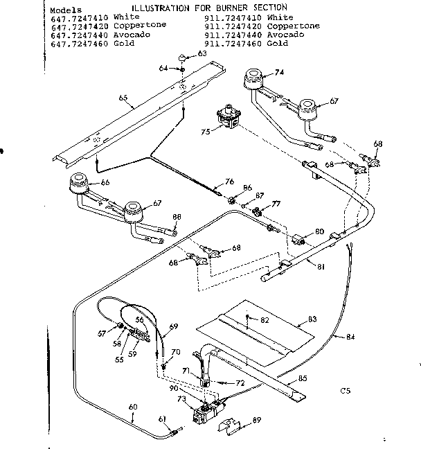 Kenmore 6477247440 burner section diagram