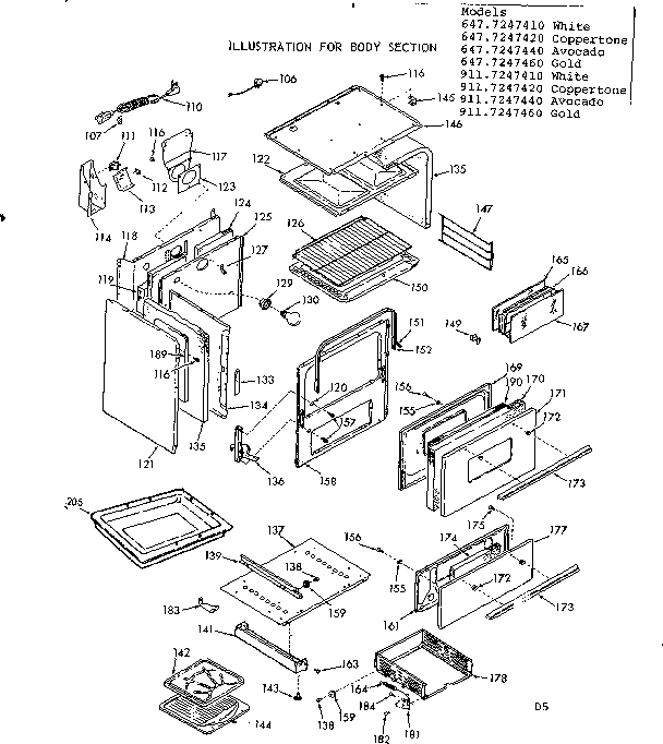Kenmore 6477247440 body section diagram