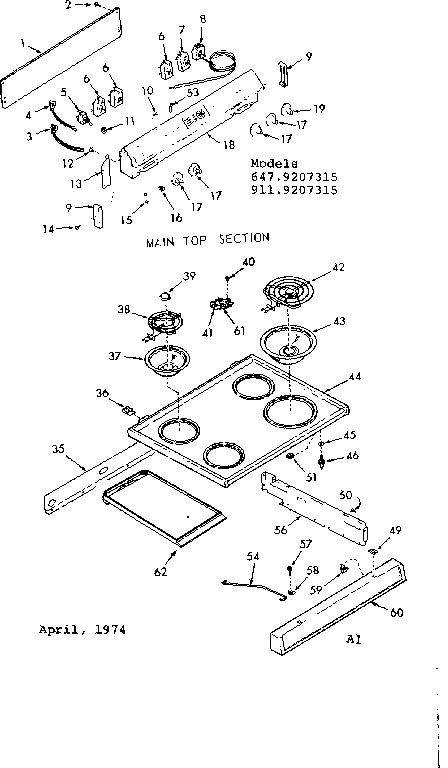 Kenmore 6479207315 main top section diagram