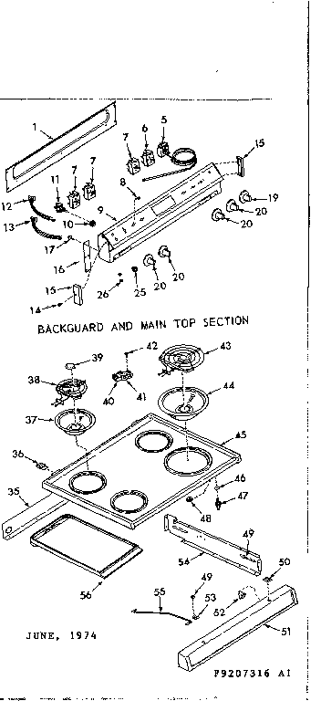Kenmore 9119207317 backguard and main top section diagram