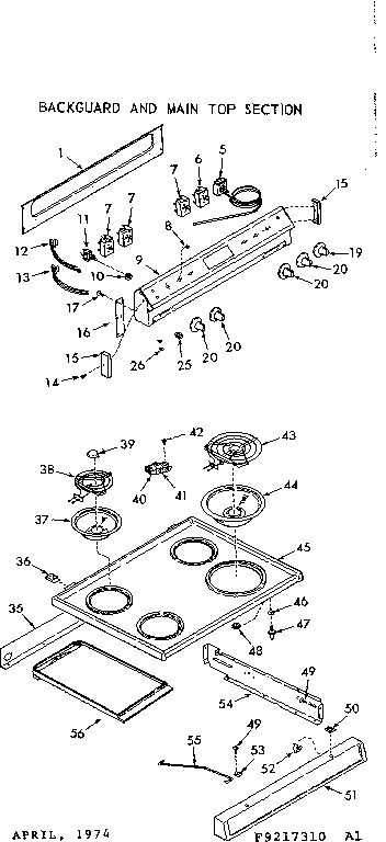Kenmore 9119217310 backguard & main top section diagram
