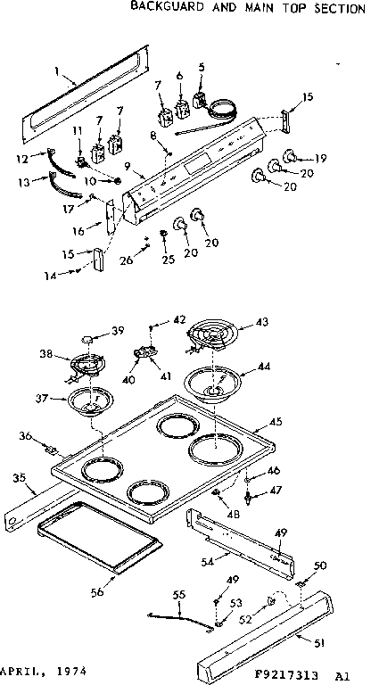 Kenmore 9119217314 backguard & main top section diagram