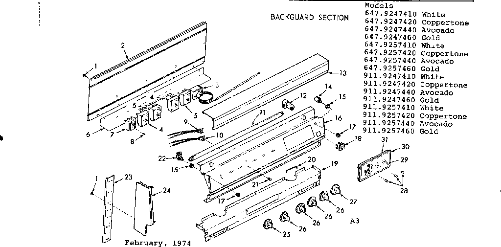 Kenmore 6479257410 backguard section diagram