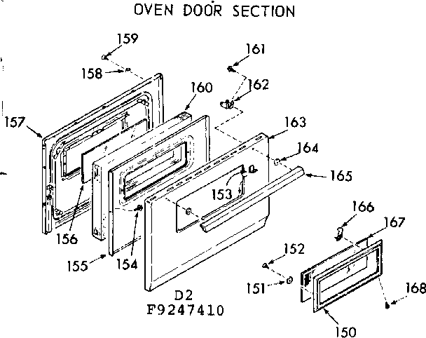 Kenmore 6479257410 oven door section diagram