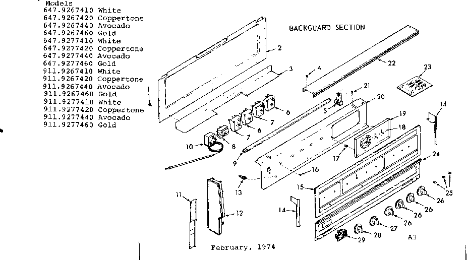 Kenmore 9119277410 backguard section diagram