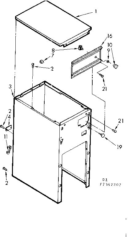 Kenmore 6657342202 cabinet and control assembly diagram