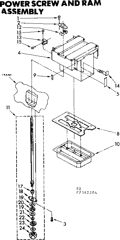 Kenmore 6657342204 power screw & ram assembly diagram