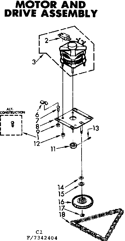 Kenmore 6657342404 motor and drive assembly diagram