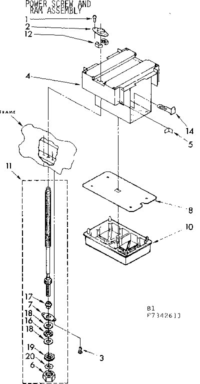 Kenmore 6657342611 power screw and ram asm diagram