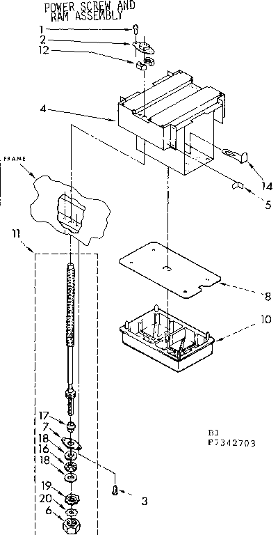 Kenmore 6657342703 power screw and ram asm diagram