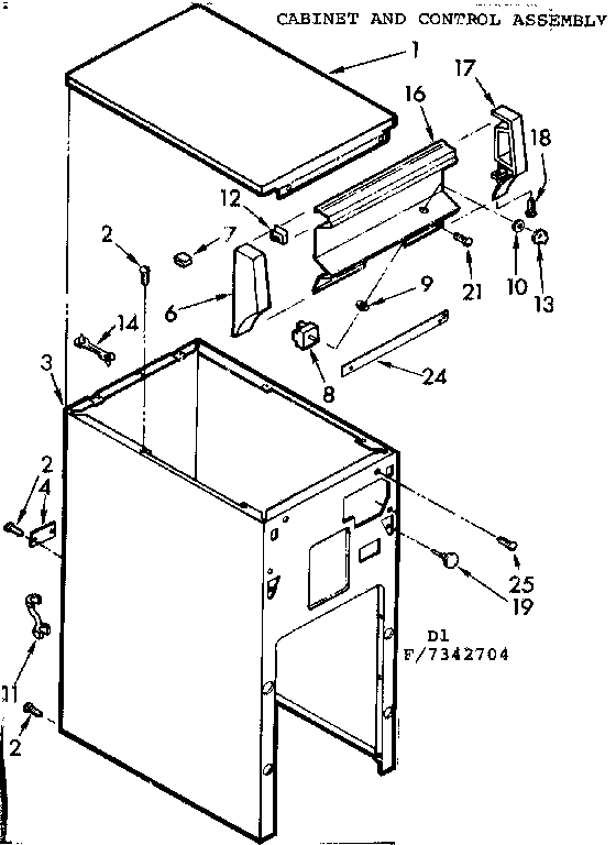 Kenmore 6657342704 cabinet and control assembly diagram